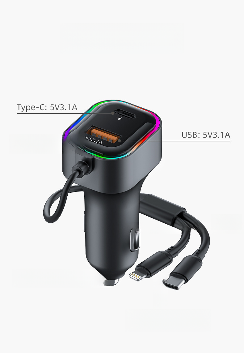 USB One To Two With Cable Charger, Multifunctional Car Phone Charger_autovado.com