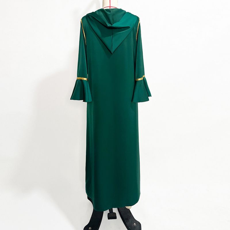 A815 dark green trumpet sleeves front slit walnut satin robe Dubai party banquet dress_autovado.com