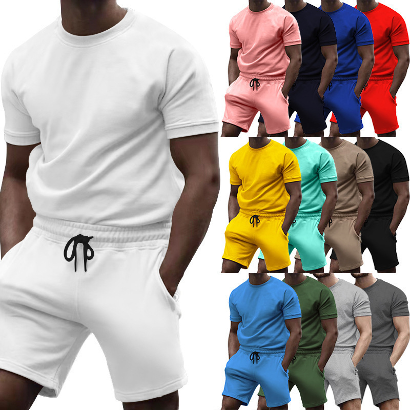 Men's Clothing short sleeve sports casual patchwork round neck fitness suit men's t-shirt_autovado.com