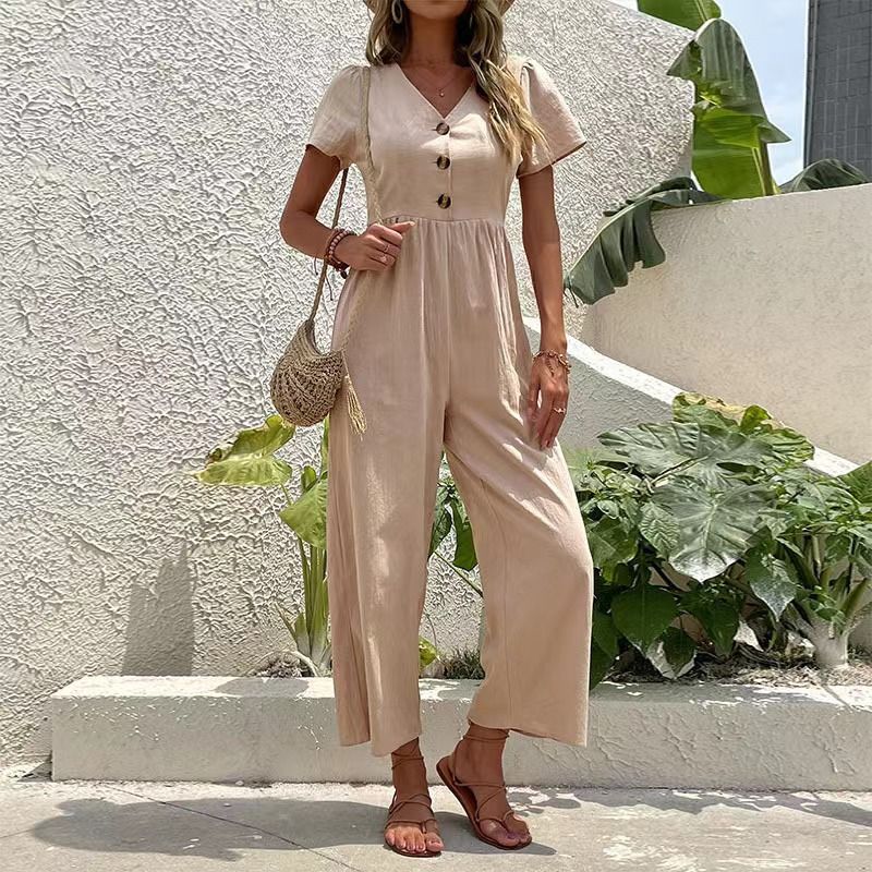 Women's casual commuting nine-point pants summer wide-leg jumpsuit women_autovado.com