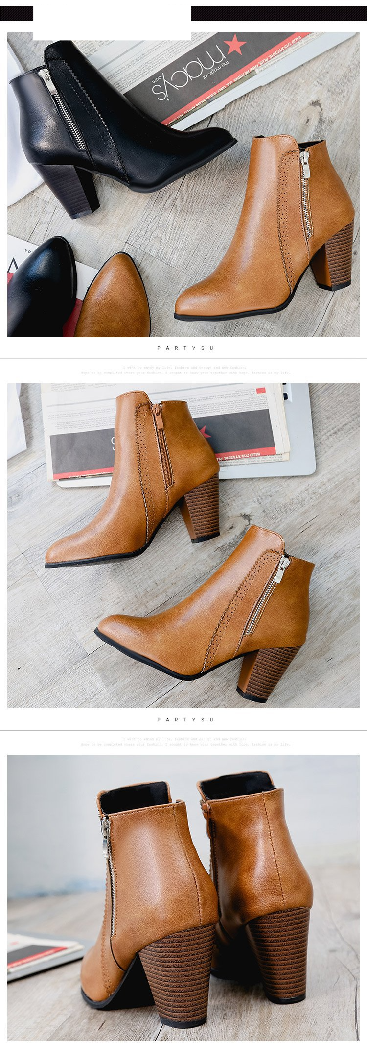 Vintage polished chunky heel high heel side zip Doc Martens plus size_autovado.com