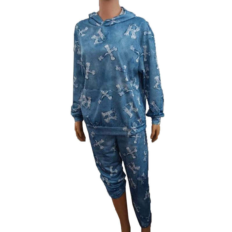 Women's Clothing Women's Printed Pocket Long-sleeved Sweatshirt 2-piece Set Trousers Suit_autovado.com