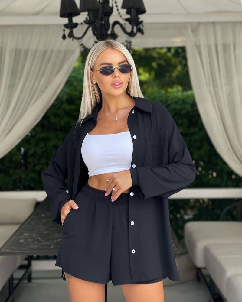 Women's Clothing ladies long-sleeved shorts loose casual women's clothing two-piece suit_autovado.com