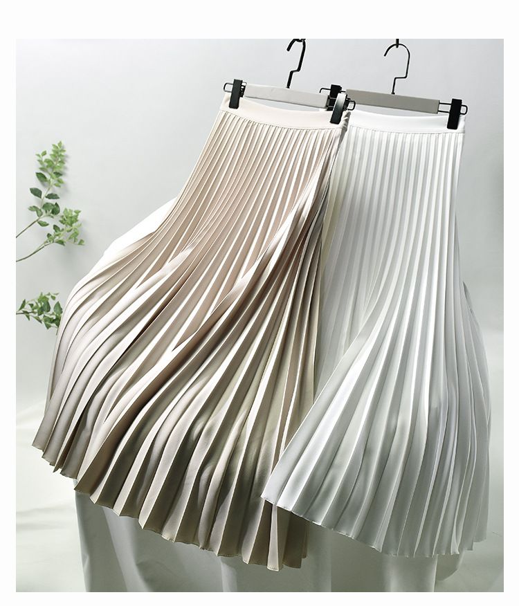 Women's Clothing Chic temperament slim plus size pleated skirt autumn and winter new high waist A line skirt women's medium and long_autovado.com