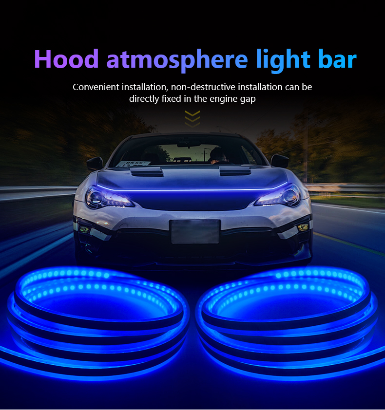 LED Car Hood Atmosphere Lght Strip Waterproof Auto Exterior Decoration Lighting Decorative Headlights Ambient Lamp 12V Universal_autovado.com