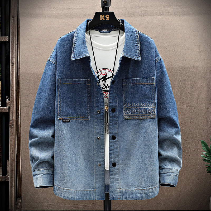 2024 vintage washed spring and autumn new jacket made of old men's denim jacket, loose and trendy versatile shirt top jacket_autovado.com