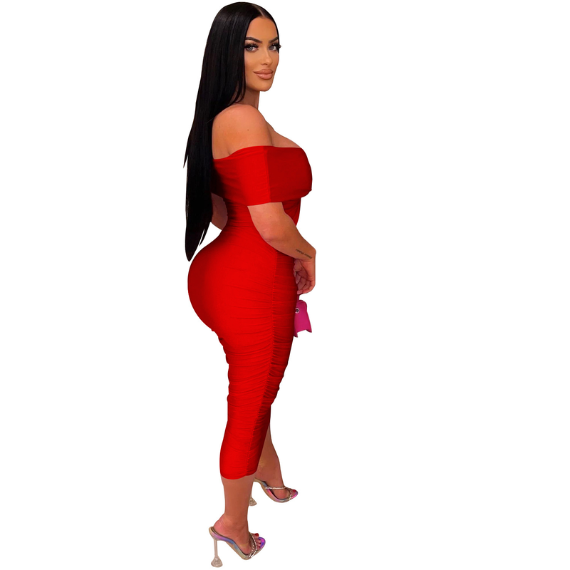 Women's solid color pleated sleeveless long skirt tube top dress_autovado.com