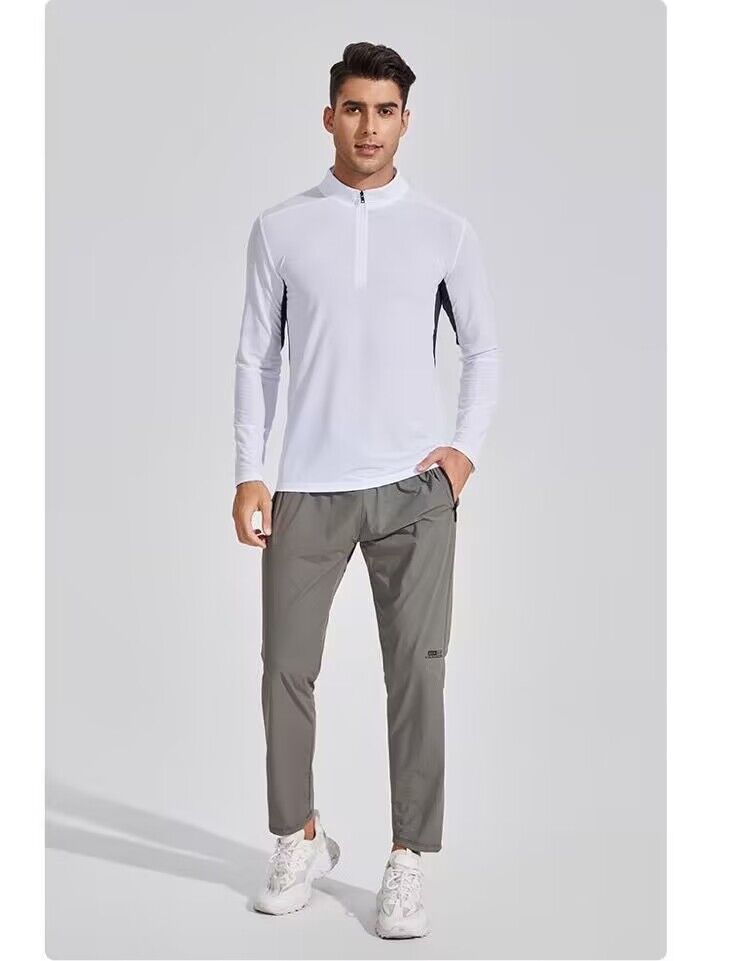 Men's Clothing Dark Pattern Quick-Drying Clothes Long-Sleeved T-Shirt Stand-Up Collar Polo Fitness Sports Running Breathable Tide_autovado.com