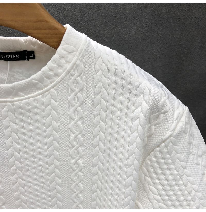 Men's clothing High-grade hemp pattern white men's short-sleeved T-shirt brand summer clothes new 2024 spirited young man clothes_autovado.com