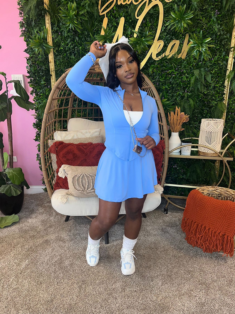 women's clothing sports casual tight waist long sleeve flared skirt two piece suit (with safety pants_autovado.com