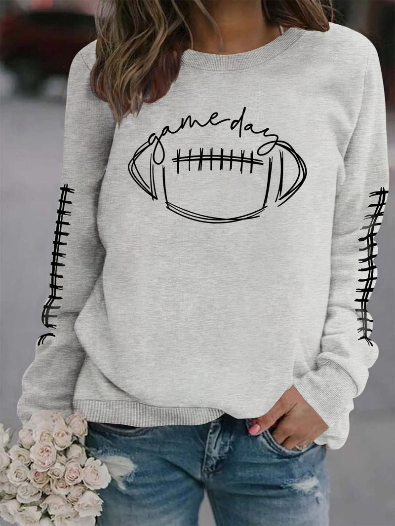 Women's Clothing new autumn game day print fashion sweater spot trend long sleeve_autovado.com