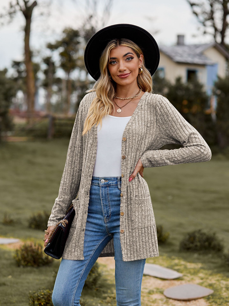 New women's clothing women's brushed pit strip solid color long-sleeved women's cardigan jacket_autovado.com