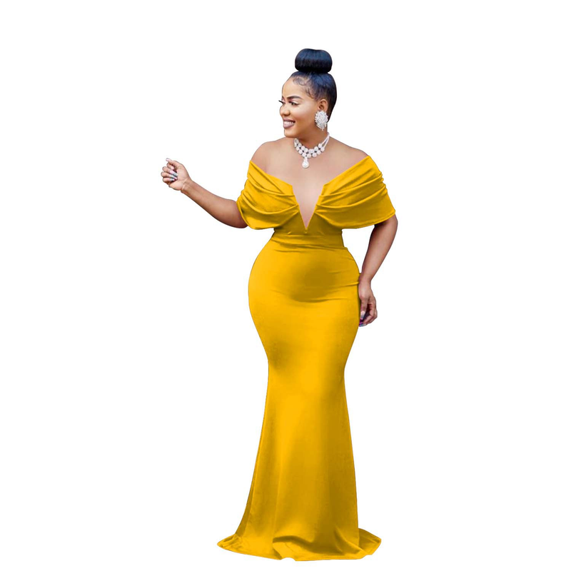 Women's Clothing fashion women's solid color one-shoulder deep V backless fishtail dress_autovado.com