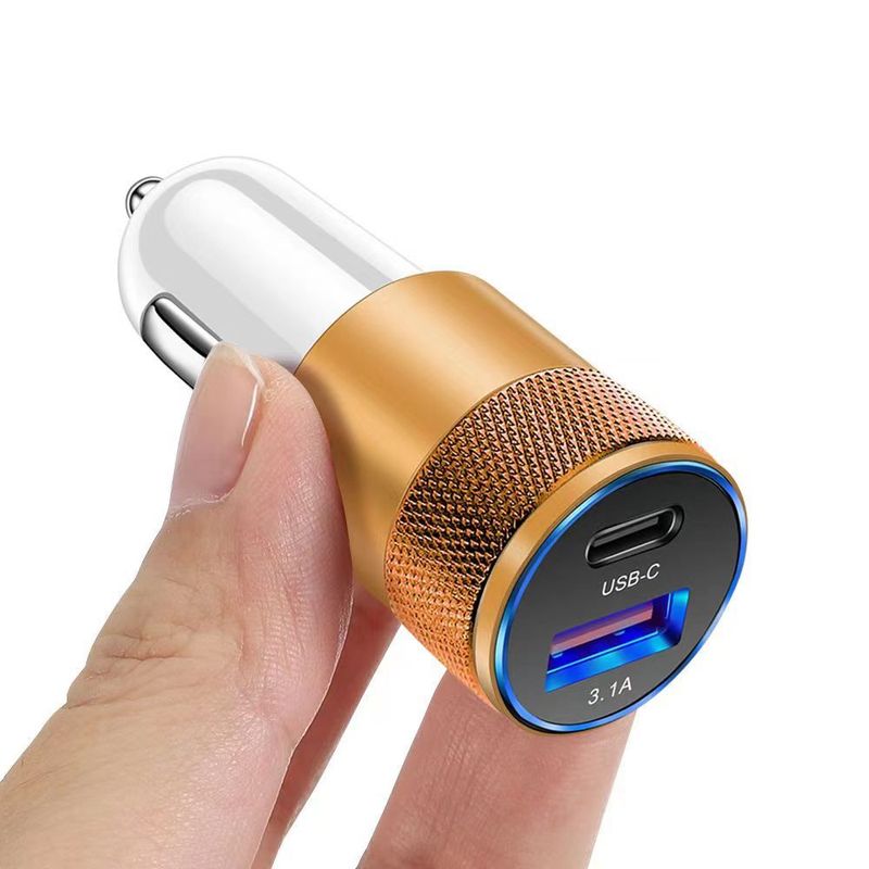 3.1A USD+PD Small Steel Cannon Metal Aluminum Alloy Charge USB-C+USB Car Charger_autovado.com