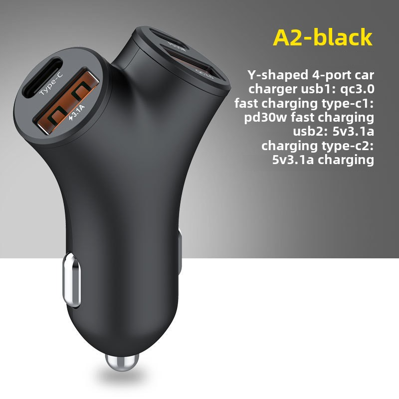 New Y-shaped Four Port 78W Super Fast Charging Car Phone Charger_autovado.com