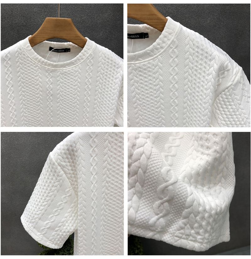 Men's clothing High-grade hemp pattern white men's short-sleeved T-shirt brand summer clothes new 2024 spirited young man clothes_autovado.com