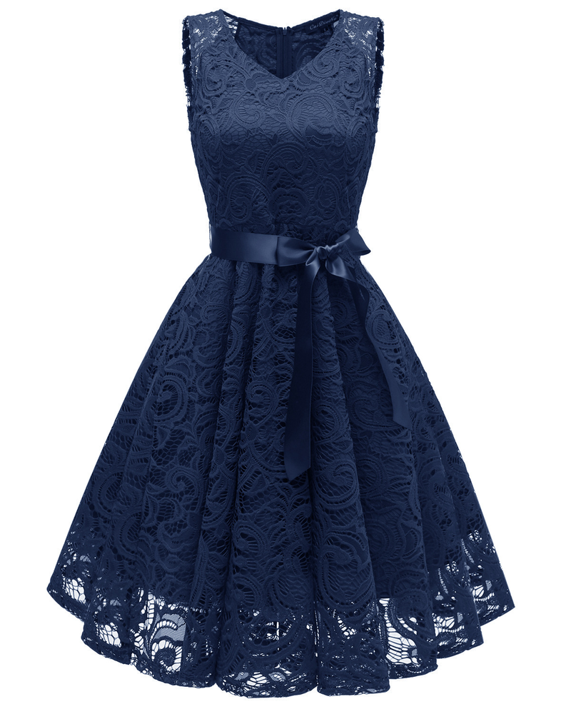 Women's Nordic small fresh V-neck mature women's big swing lace women's dress_autovado.com