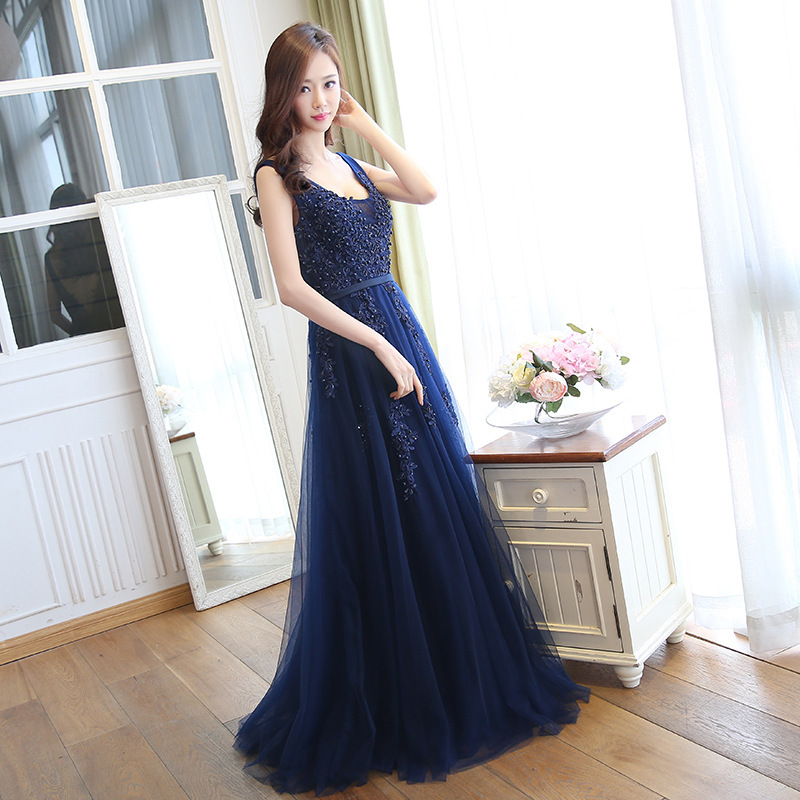 Dress new banquet evening dress bride toast dress long section celebrity party dress host bridesmaid dress_autovado.com