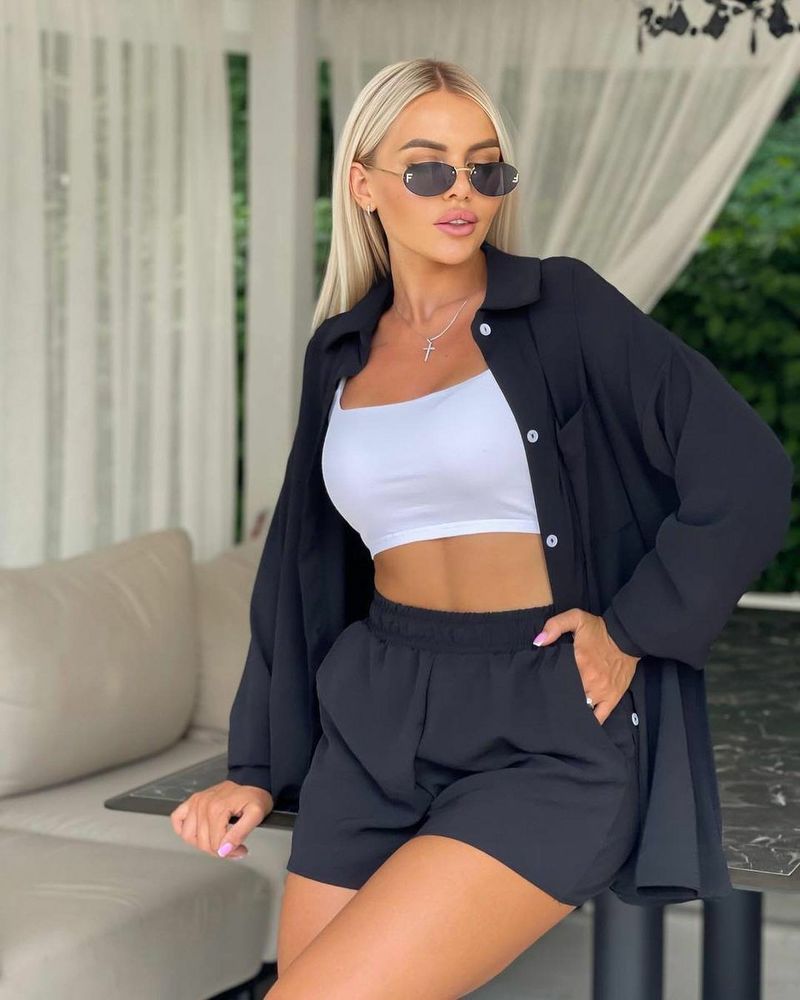 Women's Clothing ladies long-sleeved shorts loose casual women's clothing two-piece suit_autovado.com
