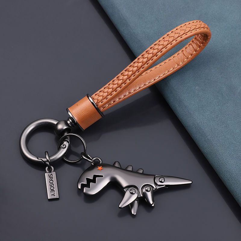 Cow Leather Keychain Internet Celebrity Little Dinosaur Pendant Cute Cartoon Car Key Chain Pendant Creative Gift For Women_autovado.com
