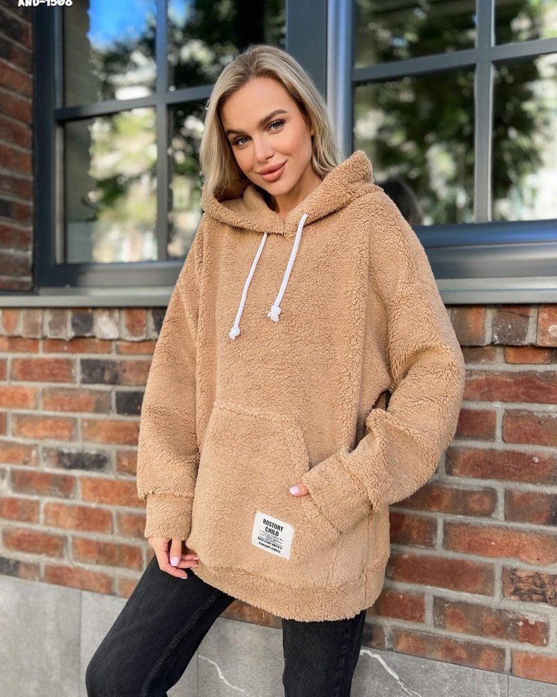 Women's flannel loose hooded long-sleeved pullover plush sweatshirt_autovado.com
