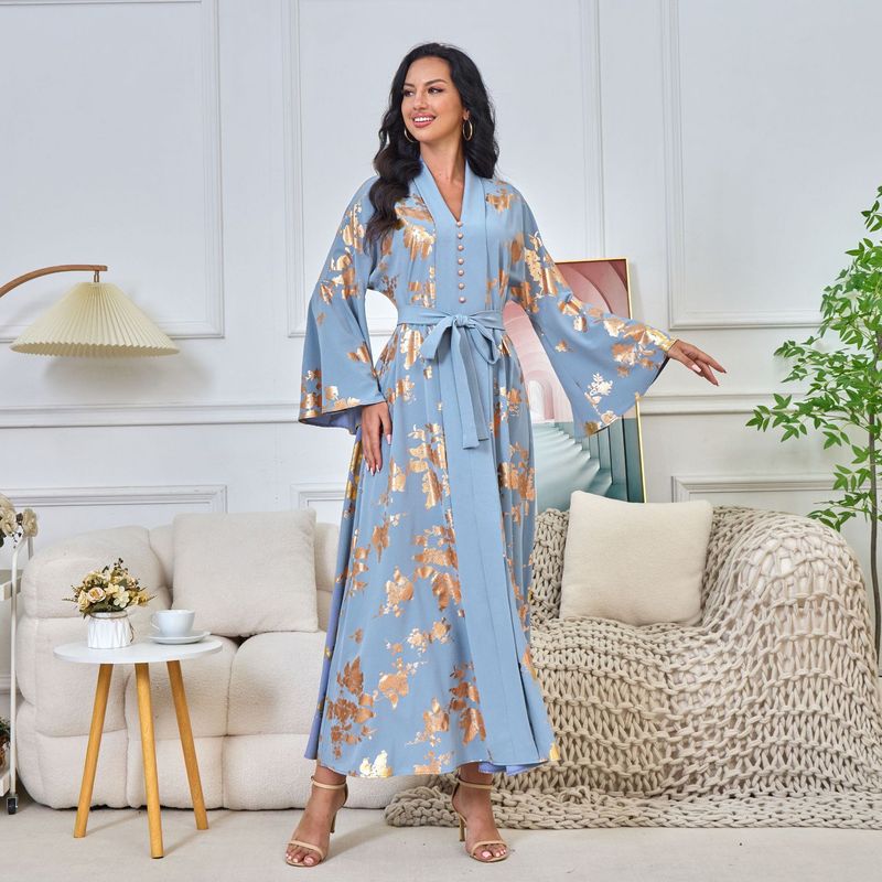 Women's Clothing Middle Eastern Muslim women's fashion new style gold stamped evening dress Arabic dress Kaftan robe_autovado.com