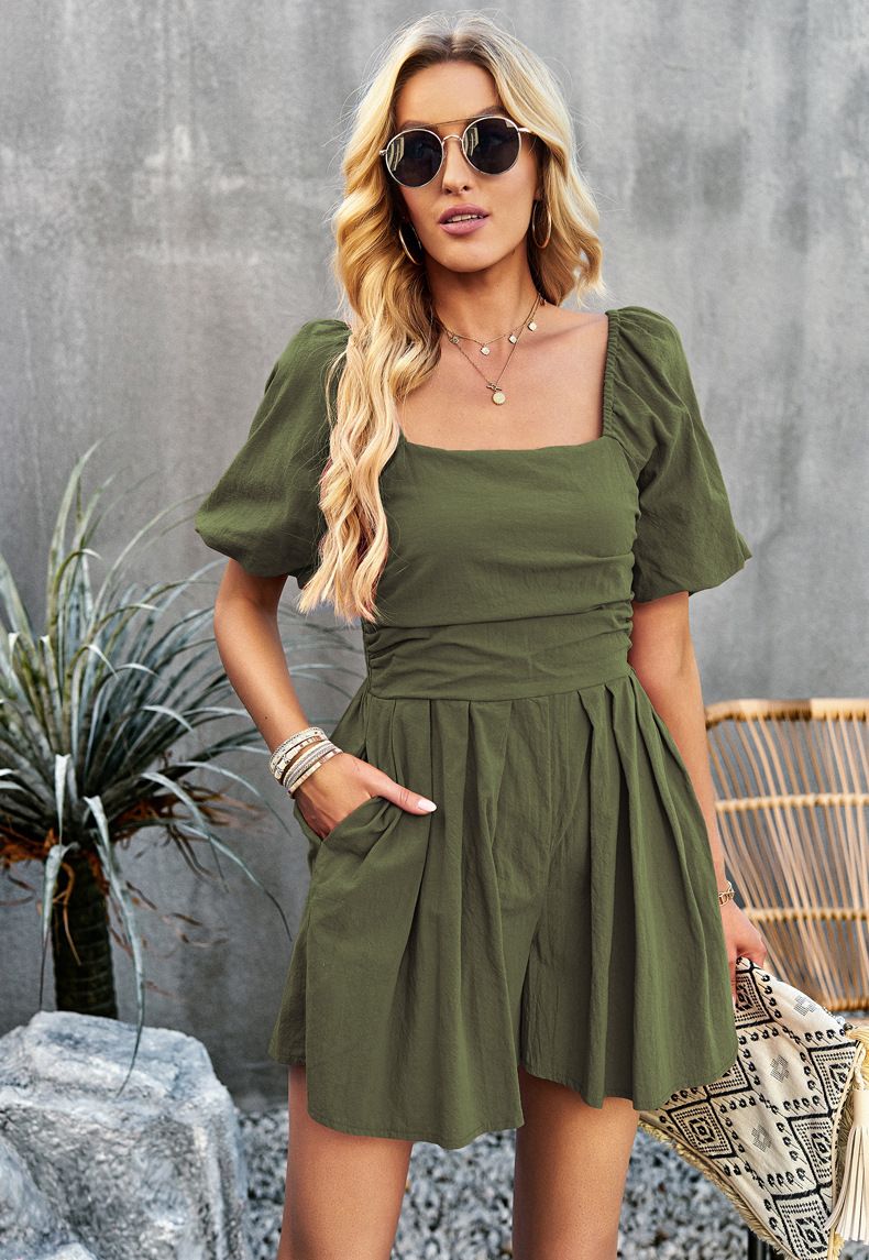 Women's Clothing Solid Color Jumpsuit Collar Jumpsuit Shorts_autovado.com