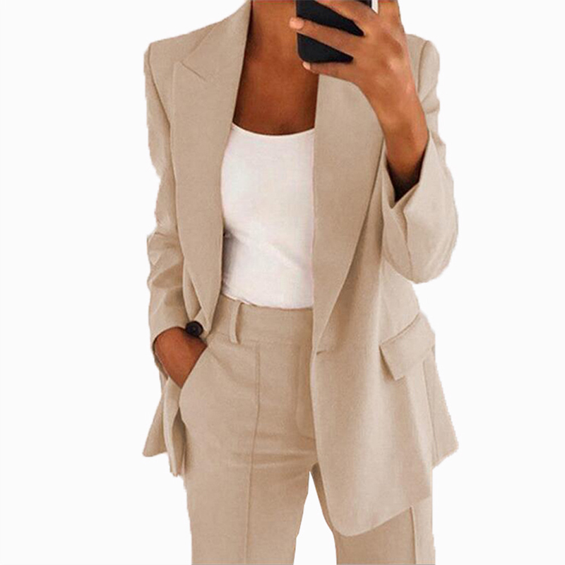 Women's Fashion Lapel Cardigan Temperament Suit Jacket Pants Suit_autovado.com