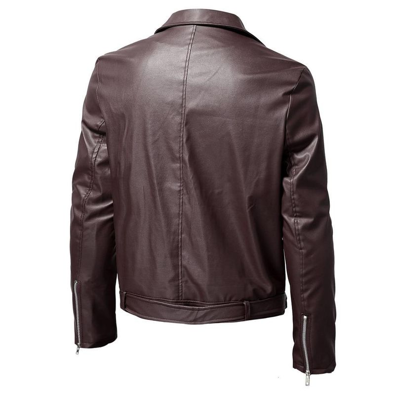 Men's PU Leather Jacket Men's Stand Collar Punk Motorcycle Leather Jacket_autovado.com