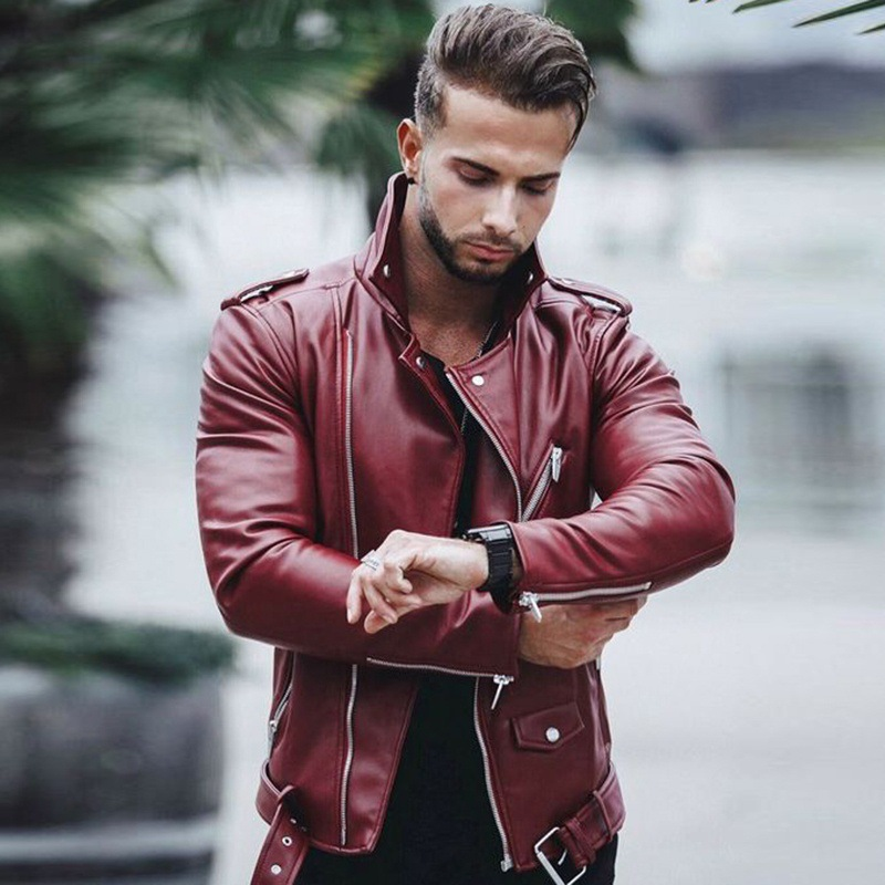 Men's autumn and winter new leather jacket with fashionable lapel zipper motorcycle leather jacket_autovado.com