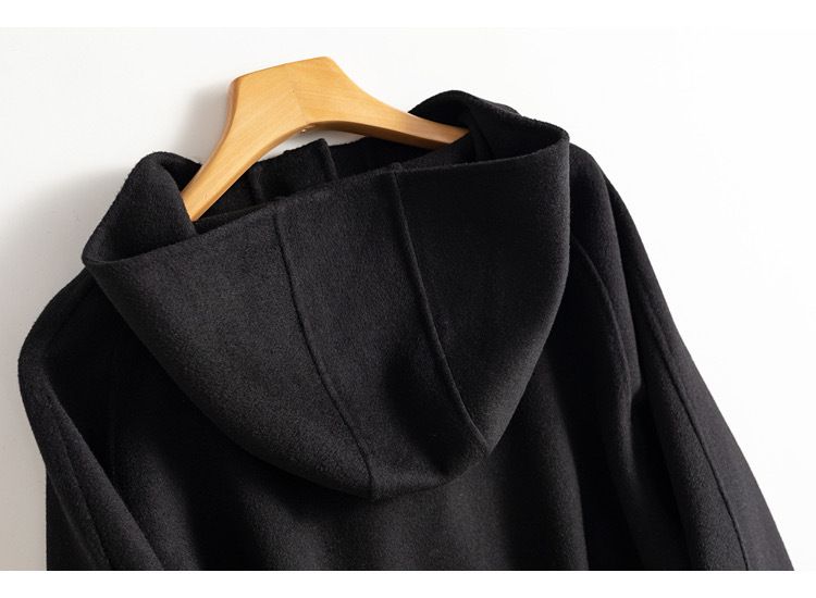 Women's Clothing quality double sided wool coat with hood and short button for women_autovado.com