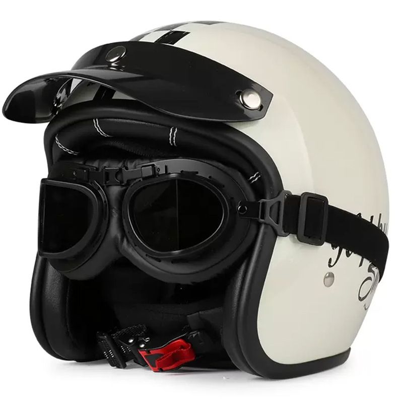 Retro Motorcycle Helmet 3/4 Open Face With Bluetooth & Interchangeable Goggles - ABS Lightweight Safety Helmet For Men & Women_autovado.com