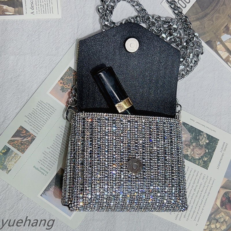women's bags, super shiny chains, full of rhinestones, small square bags, messenger bags, celebrity evening bags_autovado.com
