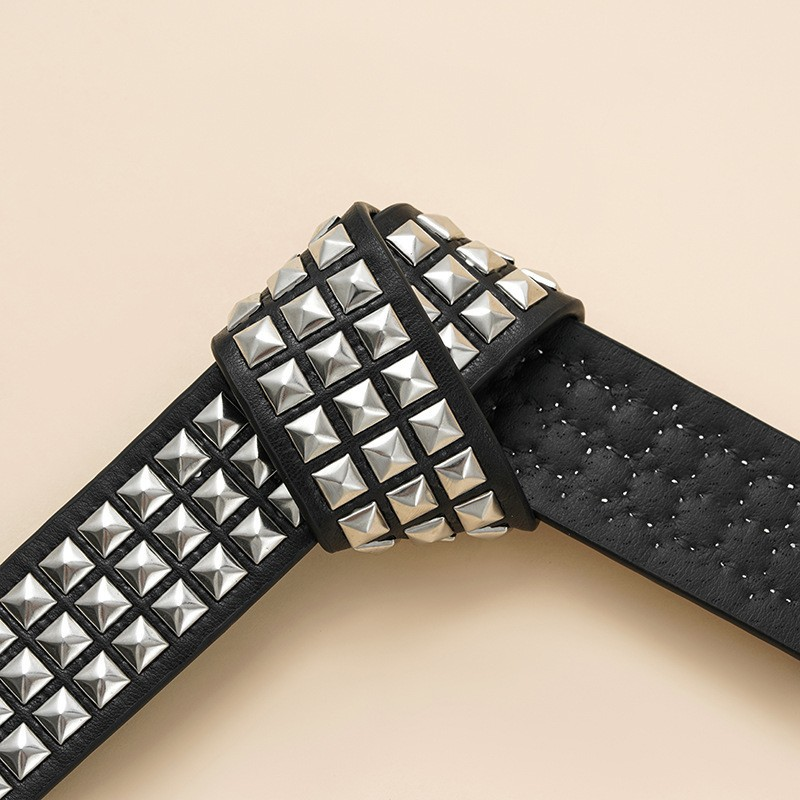 Women's Belts pyramid cybery2k subculture gothic square beads rivet belt belt for women cross-border_autovado.com
