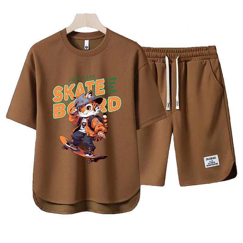 Men's Clothing 2024 Waffle Casual Summer Suit Men's Loose Teen Short sleeved T shirt Shorts Handsome Two piece Suit_autovado.com