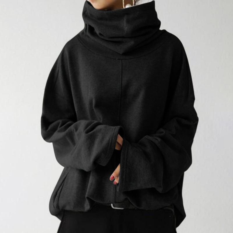 Women's Clothing Autumn and Winter Women's New Loose Casual Long Sleeve High Collar Pullover Solid Color Pocket Jacket Sweatshirt_autovado.com