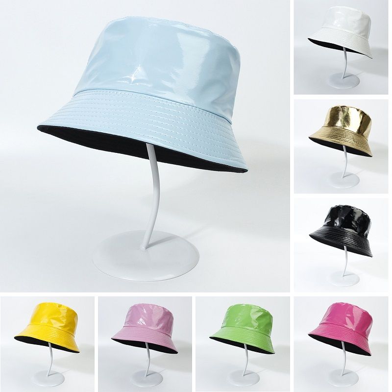 Hot Sale Fashion Shiny Hip-Hop Bucket for Women Men PU Leather Waterproof Panama Summer Fisherman Bob Sun Hat Fishing Cap_autovado.com