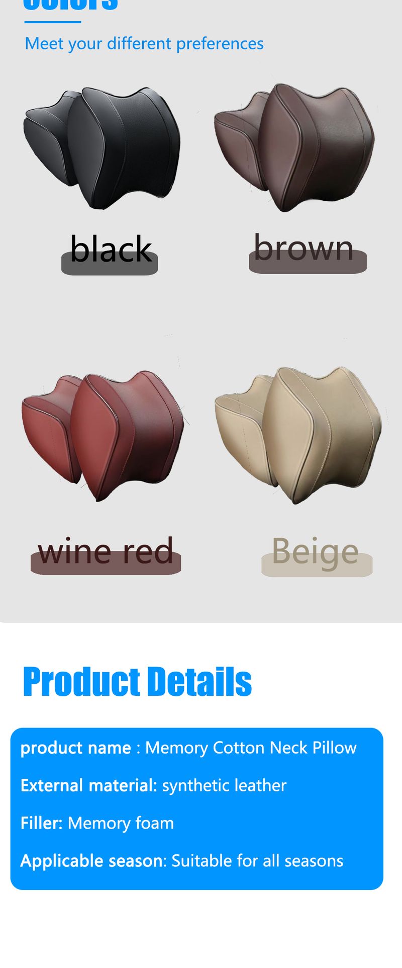 Car Memory Cotton Neck Pillow Four Seasons Universal Support Breathable Relieve Pressure Leather Headrest Automotive_autovado.com