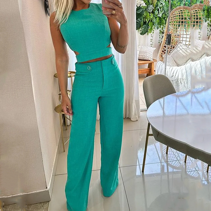 Women's fashion casual slim temperament solid color button suit pants_autovado.com