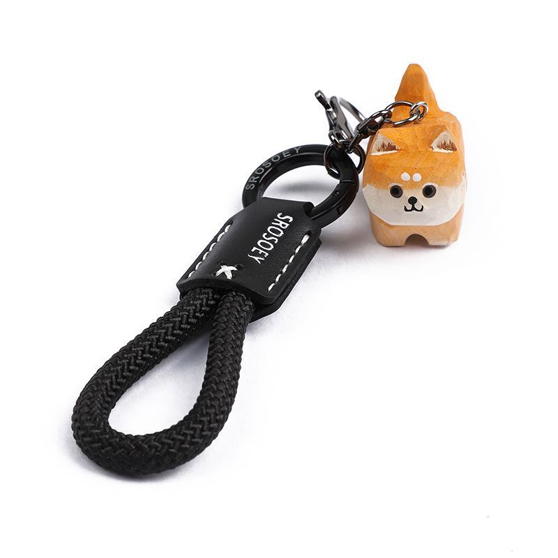 Woodcarving Shiba Inu Creative Cute Keychain Keychain Car Safety Braided Keychain Gift For Boyfriend And Girlfriend_autovado.com