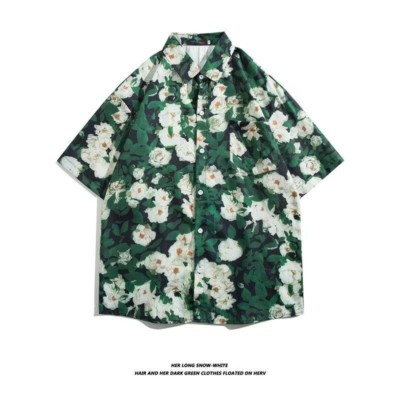 Men's clothing Retro Flower Shirt Short Sleeve Summer Vintage Loose Lapel Shirt Couple Jacket Wholesale_autovado.com
