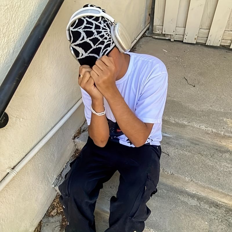 Hot Sale 2023 New Goth Spider Web Jacquard Beanie Caps Y2k Knitted Warm Hip Hop Unisex Elastic Knit Hat Skull Cap for Women Men_autovado.com