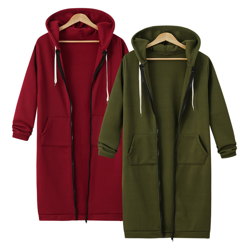Women's Clothing Autumn and Winter Women's Clothing Hooded Long Sleeve Mid Length Sweater Fleece Long Coat_autovado.com