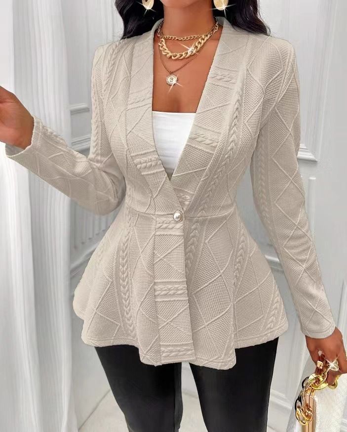 Women's Clothing new casual texture single button green fruit collar long sleeved top jacket_autovado.com