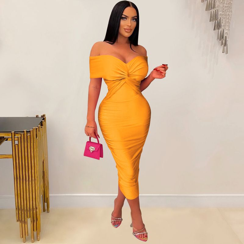Women's solid color pleated sleeveless long skirt tube top dress_autovado.com