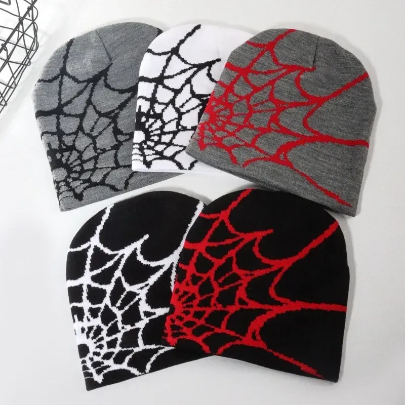 Hot Sale Fashion Knitting Spider Web Design Hat for Men Women Pullover Pile Y2k Goth Warm Beanie Hats New Hip-hop Street Cap_autovado.com