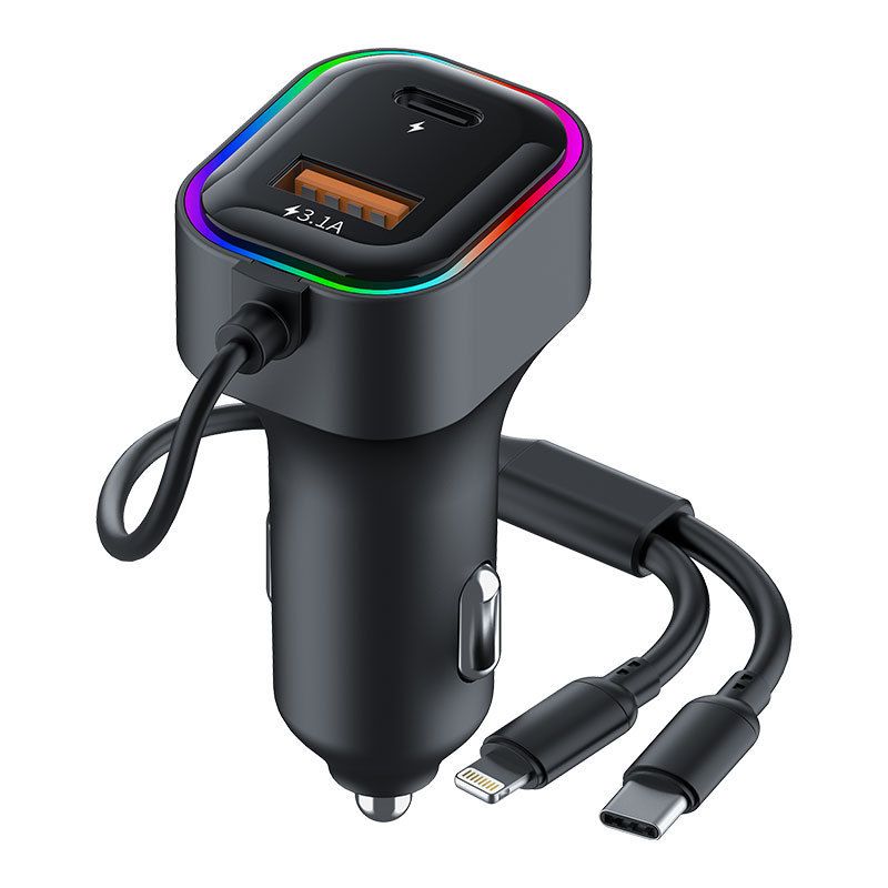 USB One To Two With Cable Charger, Multifunctional Car Phone Charger_autovado.com