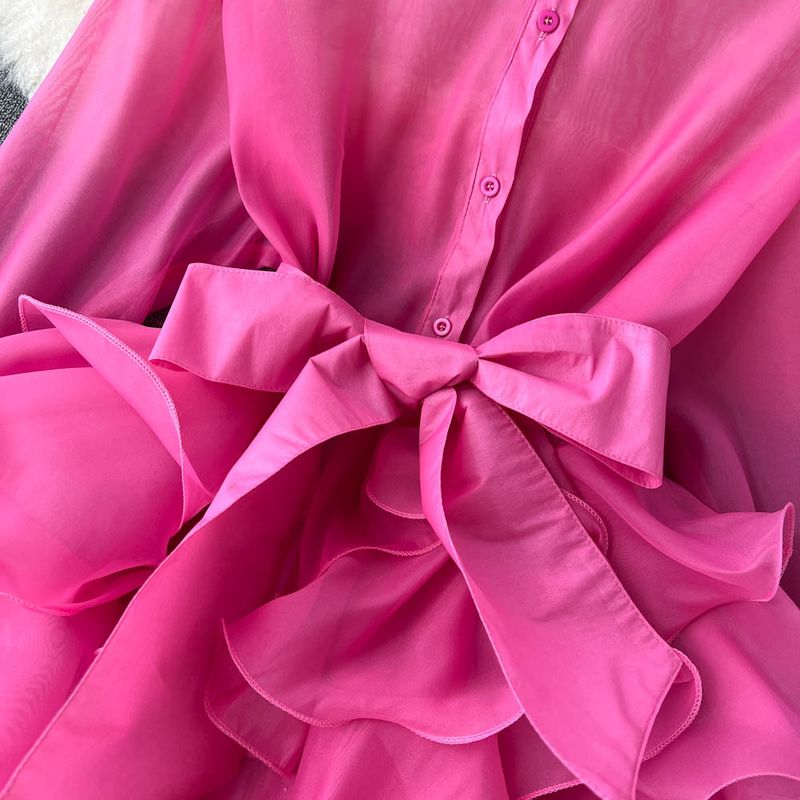 Women's clothing chic tops for women autumn new ruffled western style advanced design bow tie niche_autovado.com