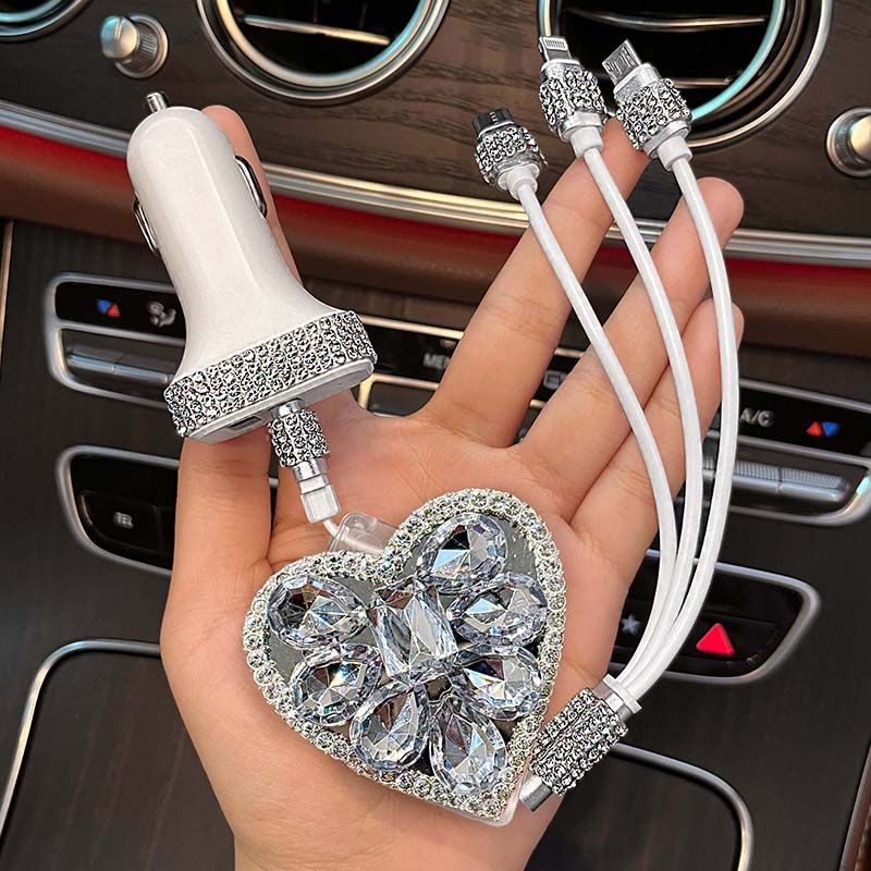 Car Charger With To Cables, High-end Internet Celebrity Goddess Model For Cars, Three In One Data Cable, Super Fast_autovado.com