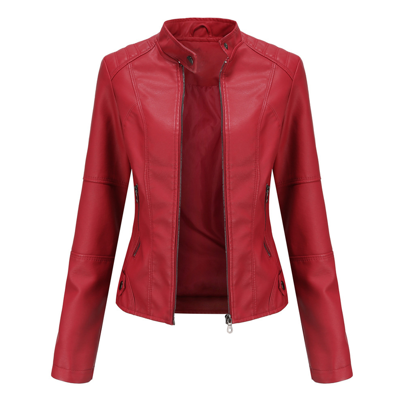 Women's slim jacket Jacket Women's biker jacket large size standing collar leather jacket_autovado.com